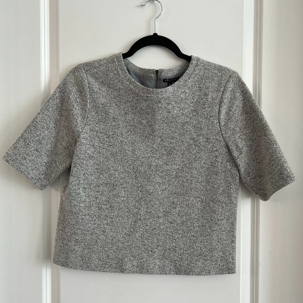 Theory Grey Short Sleeve Blouse Size Medium